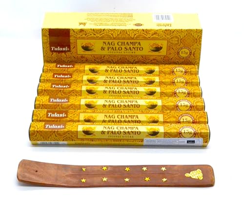 120 x Nag Champa y Palo Santo. Magnolia Palo Santo. Varillas de Incienso, 6 Cajas, con Soporte de Madera Decorado, Incienso de Joss, Fragancia casera