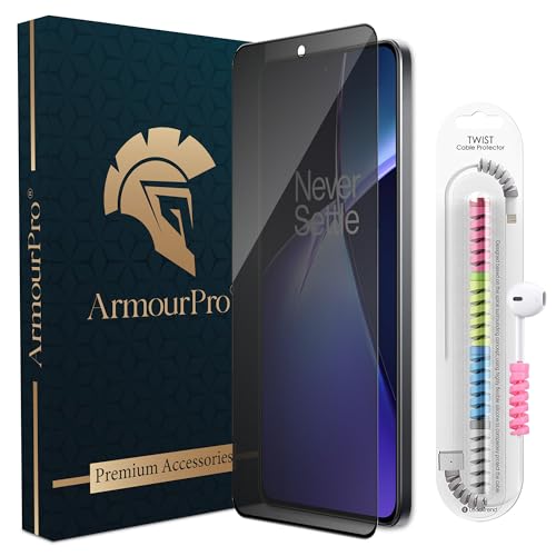 Image of ArmourPro Privacy Tempered Glass for OnePlus Nord CE 4, Nord CE 3, Nord 3, Anti Spy Anti Peeping Screen Protector, Edge-to-Edge Full Coverage, 9H Hardness with Cable Protector | Black