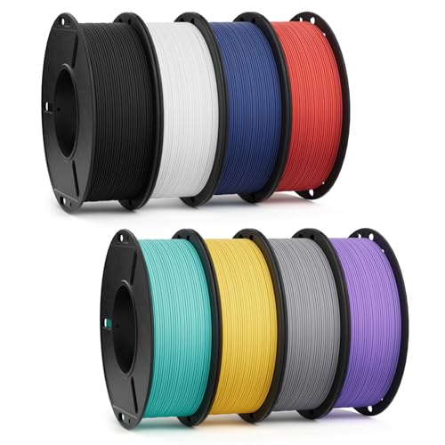 Image of Matte PLA Filament 1.75mm 8 Pack 250g Bundle, 3D Printer Filament Dimensional Accuracy + /- 0.02mm, Black /White /Navy Blue /Ruby Red /Teal Green /Sunshine Yellow /Slate Grey /Lavender Purple