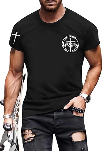 Christian Shirts for Men: Jesus Cross Religious Graphic T-Shirt Bible Verse Printed Shirt Crew Neck Short Sleeve Top
