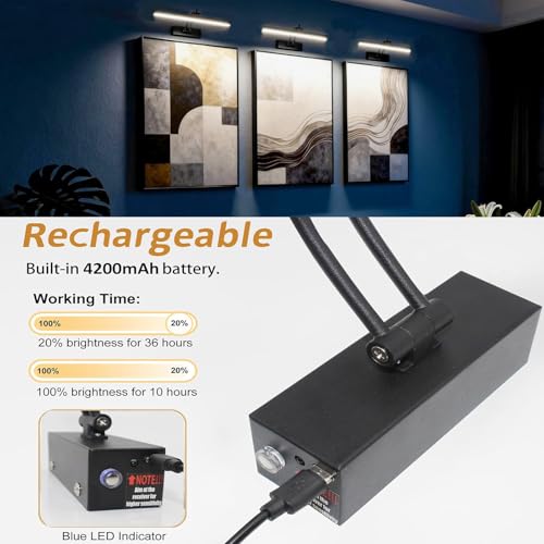 Image of Yuichoy 4 Pack Picture Lights for Wall Battery Operated, 12 inch Wireless Art Lighting for Painting, 6 Colors Picture Frame Lights with Remote, Dimmable 4200mAh Gallery Light, Black