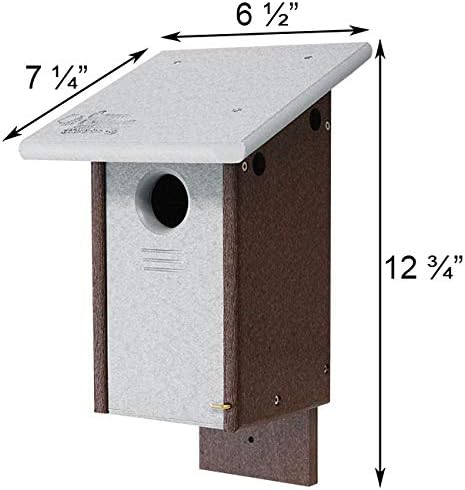 Amish Made Recycled Plastic Bluebird House | Gray & Brown Birdhouse with 1.5" Entrance Hole, Overhanging Roof & Easy Post Mount | Durable Outdoor Nesting Box for Bluebirds | USA Made