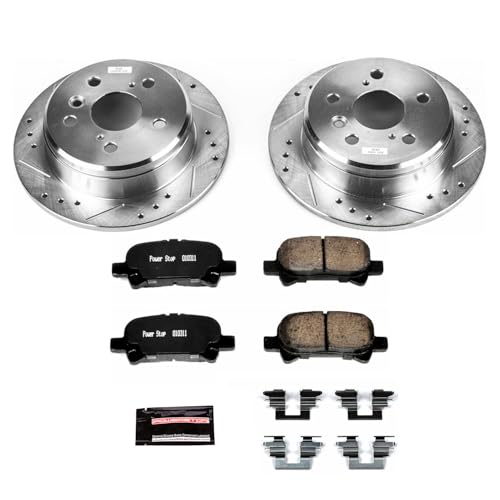 Image of PowerStop Rear Brake Kit for Toyota Camry 2000-01 | Toyota Solara 1999-03 - Drilled and Slotted Disc Rotors with Carbon-Fiber Ceramic Brake Pads Replacement, K1083