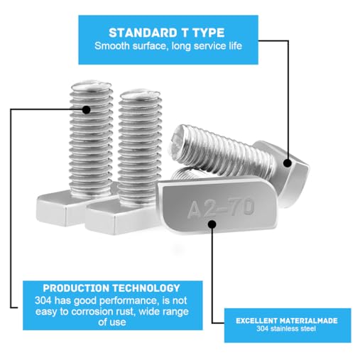 Hammerkopfschrauben Edelstahl 10 Stück T Hammerkopfschrauben mit Flanschmutter Hammerkopfschraube M8x20MM T Schrauben Sperrzahnmuttern mit Flanschmuttern für PV Solar Montageschienen