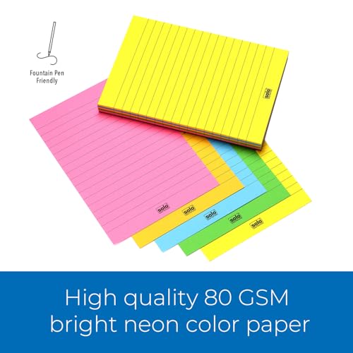 Image of SOLO Memo Ruled Blocks Pack of 2, 100 Tear-Off Sheets in 5 Different Color with 80 GSM, Fountain Pen Friendly Lined Pages for School & College Project, Assignment & Practical (Portrait, 105 x 148 mm)