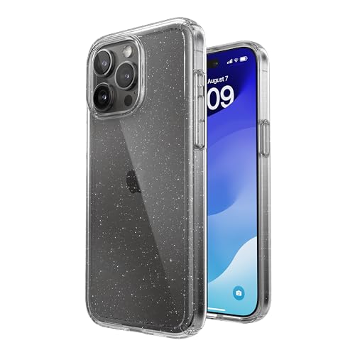 Speck Clear iPhone 15 Pro Max Case - Slim, Drop Protection - Scratch Resistant, Anti-Yellowing, 6.7 Inch Phone Case - GemShell Clear/Platinum Glitter - image 1