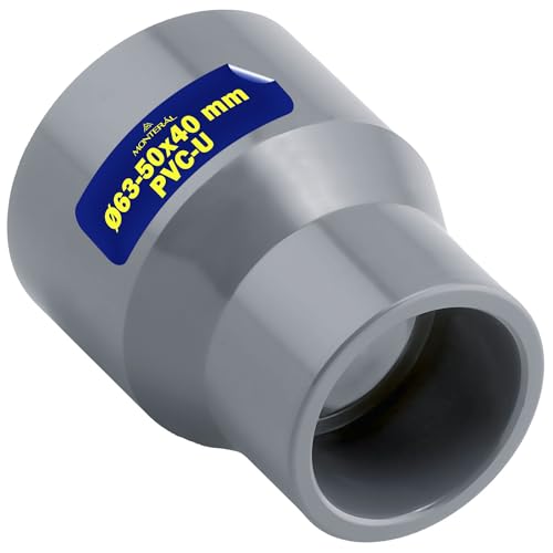 Reducción Cónica PVC U con Diámetro Macho Ø 40 mm y Hembra Ø 63-50 mm Tiene Conexión de Cola Macho y Hembra - Garantía de 10 Años - MONTERAL