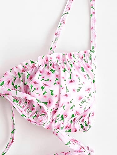 ZAFUL Women's Ditsy Floral Printed Swimsuit Underwired Knotted String Triangle Bikini High Cut Cheeky Bikini Set4