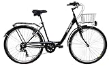 CLOOT Bicicleta Paseo Urbana Relax 26" con Cesta Portaequipajes Cambio 6 Velocidades Cuadro Bajo Comoda Estilo Clasico Confort Diario Uso Ciudad Ligera Diseño Elegante Hombre Mujer 155-178 cm (Negra)