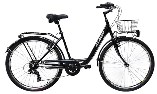 CLOOT Bicicleta Paseo Urbana Relax 26' con Cesta Portaequipajes Cambio 6 Velocidades Cuadro Bajo Comoda Estilo Clasico Confort Diario Uso Ciudad Ligera Diseño Elegante Hombre Mujer 155-178 cm (Negra)