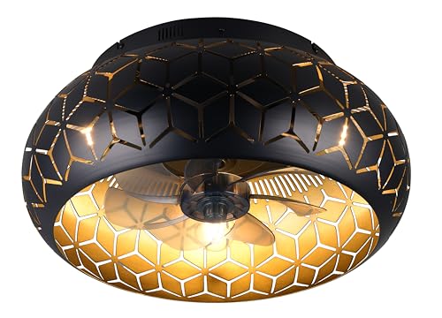 Reality Leuchten Deckenventilator mit Beleuchtung Bidar R61574080, Metall Schwarz matt, 3 Geschwindigkeiten, Sommer- Winterbetrieb, Fernbedienung, Timer