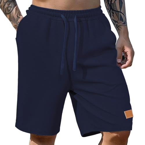 2025 Pantalones cortos casuales para hombre, 5 pulgadas, cintura elástica, cordón, pantalones cortos de verano, pantalones cortos de playa con bolsillos Schort, marine, M