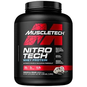 Muscletech NitroTech wei-eiwitpoeder, wei-isolaat en peptiden, koekjes en room, 4,00 pond