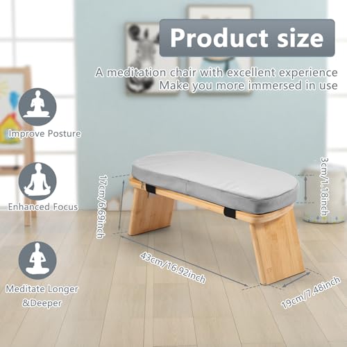 GWCYMYD Meditation Bench Foldable Meditation Stool Bamboo Yoga Bench with Cushion & Storing Bag Prayer Bench for Meditations Yoga Prayer (Gray) - Image 3
