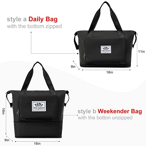 ZGWJ Travel Tote Bags, Expandable Overnight Weekender Bag for Women Foldable Carry-On3