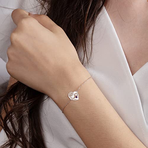 YL Mother and Daughter Bracelets Sterling Silver Mum Hold Child Heart Bracelet Created Amethyst Jewelry - Image 4