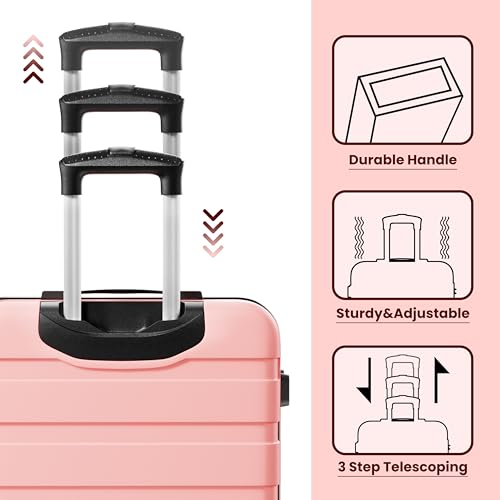 Image of AnyZip Luggage PC ABS Hardside Lightweight Suitcase with 4 Universal Wheels TSA Lock 20 24 28 Inch, Pink, 3 piece set (20 /24 /28), Fashion