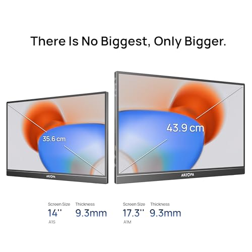 Image of ARZOPA 17.3 inch Portable Monitor, 1080P FHD 103% sRGB IPS Gaming Monitor Laptop Monitor with Built-in Kickstand HDMI USB C External Screen for PC Mac Phone Xbox PS5 - A1M