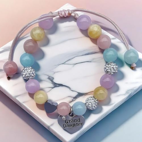 Dolon Handmade Rhinestone Crystal Multi Color Stones Beaded With Heart Granddaughter Charm Bracelet Gift Adjustable For Birthday Holiday Christmas thumb #2