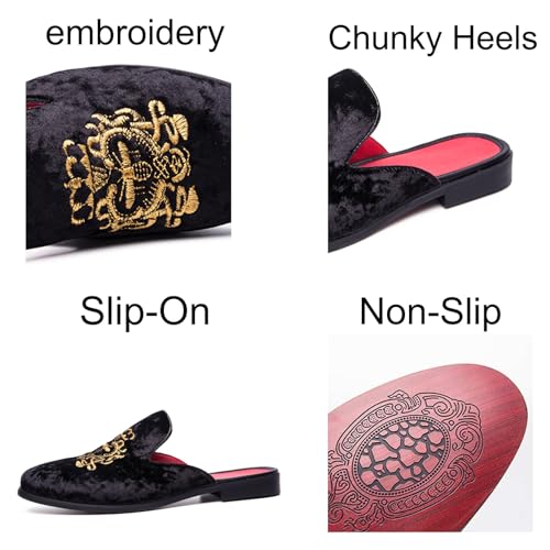 Mens Fashion Velvet Embroidery Slip-On Backless Mule Smoking Slippers Breathable Non-Slip Casual Dress Shoes Luxury Dress Wedding Party Prom Shoes2