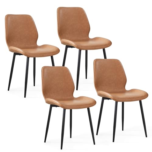 Mondeer Esszimmerstühle 4er Set, Küchenstuhl mit Rückenlehne und Polsterung, Modernes Kunstleder, für Esszimmer Küche Wohnzimmer, Braun