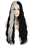 Mildiso Lily Munster Wig Costume Women Girls Balck Silver Hair Wig Long Curly Wavy Hair with Wig Caps Cute Colored Wigs for Party Halloween M117BW