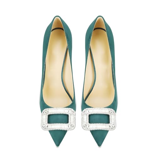 Image of Women's Pointed Toe Shallow Mouth Sexy Square Buckle Rhinestones 10cm Stiletto Heels Slip-on Wedding Party Banquet Big Size Shoes