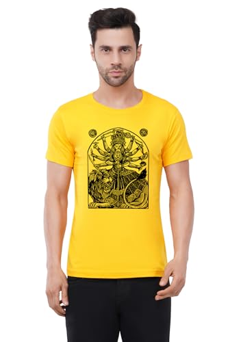 Image of Caseria Men's Cotton Printed T-Shirt -Mother Durga | 100% Cotton | Half Sleeves | Regular Fit | Printed | Round Neck | Graphic T Shirt