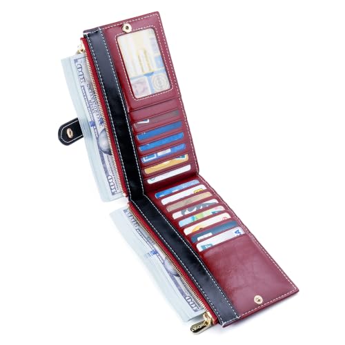 Image of ANDOILT Women's Genuine Leather Wallet RFID Blocking Credit Card Holder Zipper Purse Cell Phone Handbag