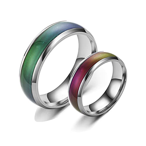 Mood Rings for Adults & Kids - 2 Pcs Mood Rings for Men & Women Change Color Rings - Boy & Girl Mood Ring Stainless Steel Band Mood Jewelry Size 8 & 9