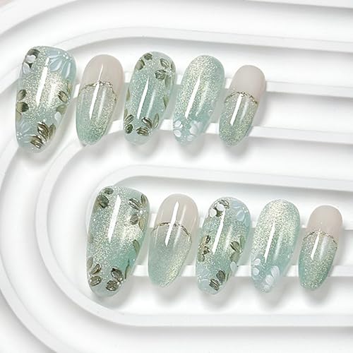 手作り ネイルチップ ミディアム ロング 蝶 花 人気 3D おしゃれ 韓国 可愛い 入学式 卒業式 成人式 結婚式 デザイン つけ爪 付け爪 10枚入 (04, M)