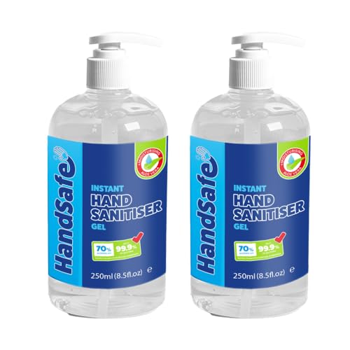 Handsafe - Sanitiser Gel 500ml - Hospital Grade Hand Sanitiser, Kills 99.9%+ Bacteria & Viruses, Conveniently Supplied in 2 x250ml Pump Bottles, Alcohol Based Anti Bacterial