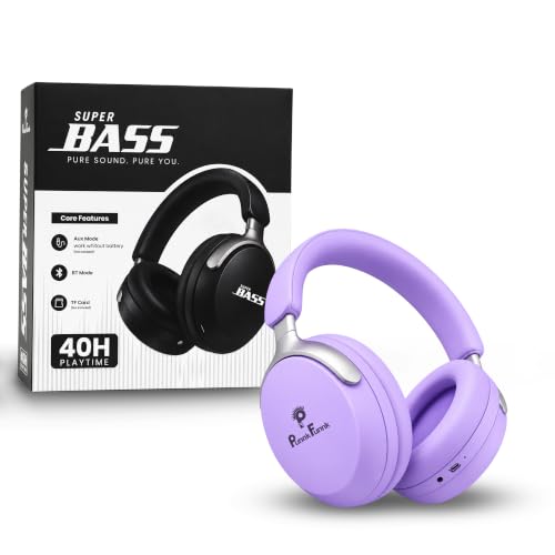 Image of PunnkFunnk Wireless Over-Ear Bluetooth Headphones - Deep Bass, Noise Isolation, Soft Cushioned Earcups, Foldable Lightweight Design, HD Mic for Gaming, Music & Calls (Purple)