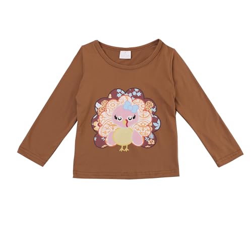 Image of Thanksgiving Toddler Girls Turkey Outfits Set Ruffle T-Shirt Dress and Pants Outfit Set 3-8Years