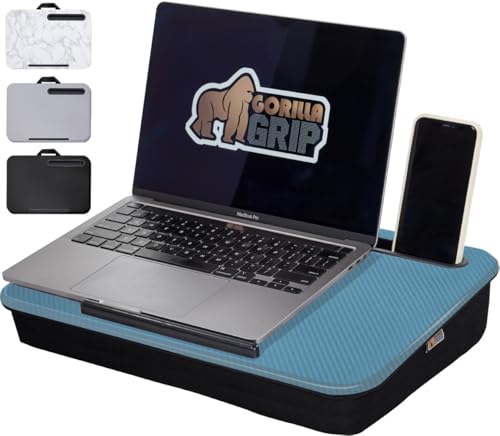 Gorilla Grip 840316710947 Laptop Lap Desk With Phone Holder, Pillow Cushion Desks Fit Laptops Up To 15.6", Tray Ledge Keep Computers In Place cover