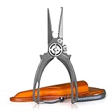 GOMEXUS Titanium Fishing Pliers 7.5'' with Side Cutters, Lanyard & Leather Sheath, Never Rust Hook Remover, Saltwater Resistant, Inshore & Nearshore Fishing (Split Ring Nose, 7.5 INCHES)