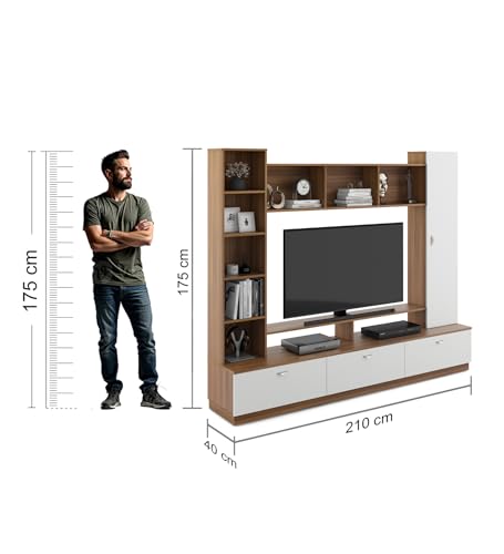 Image of Zenvy TV Unit | Engineered Wood | TV Unit with Closed & Open Shelves Storage | Exotic Teak & Frosty White Finish | Knock Down | 36 Months Warranty