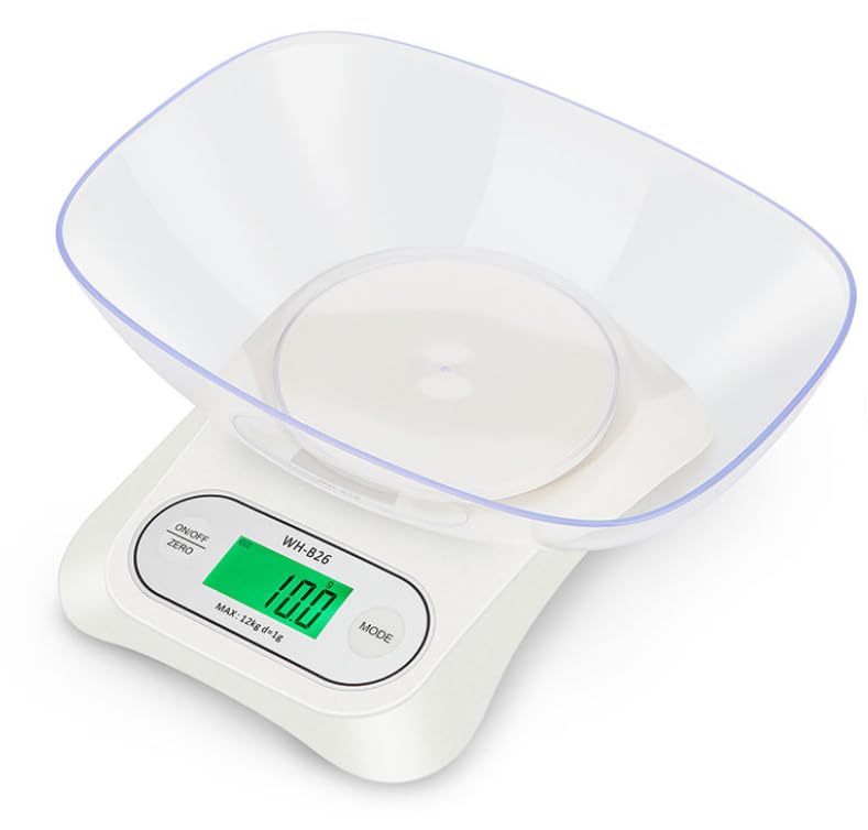 VIHELM WH-B26 Digital Kitchen Scale in white with bowl
