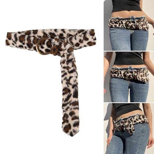 Waistband for Women Elegant Furred Plush Luxurious Belt Maillard Color Retro Girdle Belt Stylish Leopards Print2