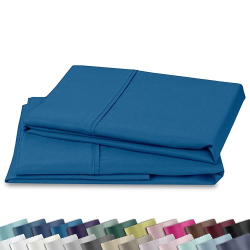 Image of California Design Den King Size Pillow Cases Set of 2-400 Thread Count Sateen, Natural 100% Cotton Pillowcases King, Soft, Roomy and Breathable - Cobalt Blue
