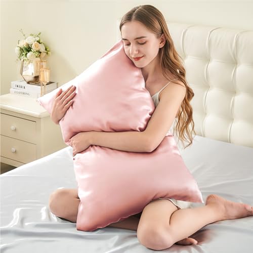 Image of INFIIXSO Silk Pillow Cases 2 Pack Standard Size, Ultra Smooth & Soft Mulberry Silk Pillow Case for Hair and Skin, Breathable Cooling Silk Pillowcase with Hidden Zipper (Coral, 20x26 Inches)