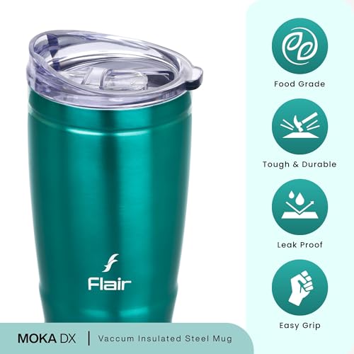Image of FLAIR Moka Vacuum Insulated Coffee Mug 500ml -Lacquer Green,Hot & Cold,Leak-Proof,Easy to Clean,Travel Mug
