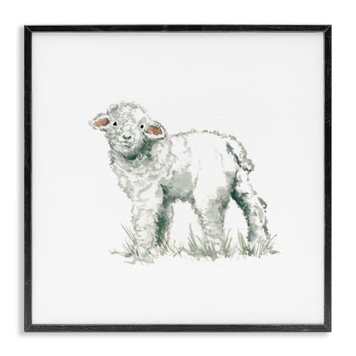 Fluffy Baby Sheep Farmhouse Charm, 17 x 17 Inch Framed Giclée Print