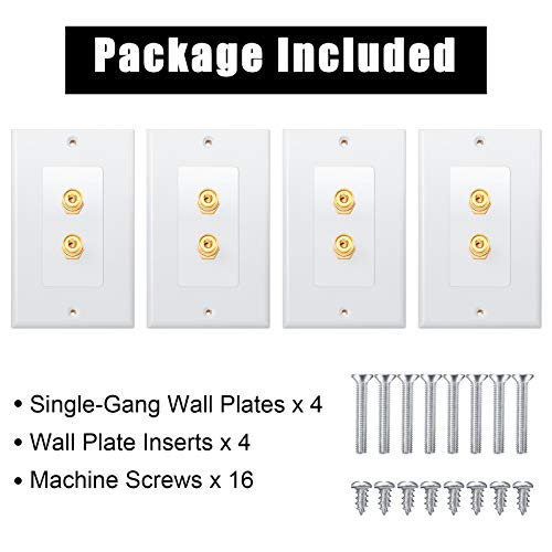 Image of Weewooday 4 Pcs Speaker Wall Plate Gold Plated 2 Connector Banana Plug Wall Plate for in-Wall Speaker Wire, Surround Sound & Audio Systems
