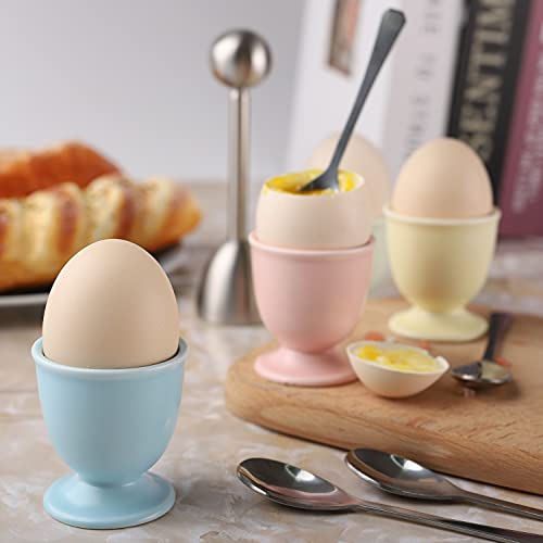 Ceramic Egg Cup Egg Cracker Topper Set For Soft Hard Boiled Eggs Shell Removal Includes 1 Egg Cutter 4 Ceramic Egg Cups And 4 Spoons (Egg Cracker Topper Set) #TOP5