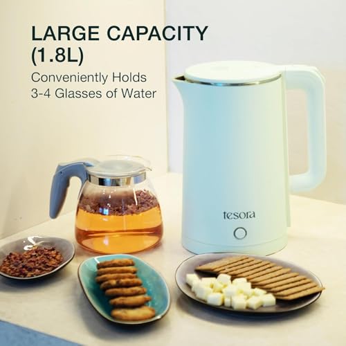 Image of Premium Electric Kettle | Auto Power Cut | Boil-Dry Protection | Cool Touch Double Wall | 1500 Watts |1-Year Warranty by Tesora (Green)