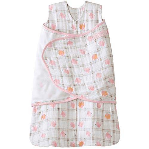 Halo 100% Cotton Muslin Sleepsack Swaddle Wearable Blanket, Elephant Plaid, Small