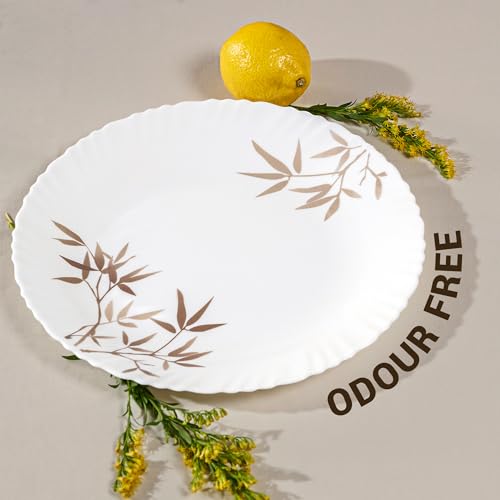 Image of Treo by Milton Opalware Aurelia Arashi Dinner Set of 35 | Serving for 6 | Microwave & Dishwasher Safe | Bone-Ash Free | Tempered Toughness | Plates, Bowls, Spoons | Crockery Set for Dining & Gifting