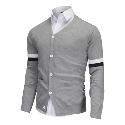Men's Knit Cardigan Sweater Wool Blend Knit V Neck Buttons Cardigan with Pockets