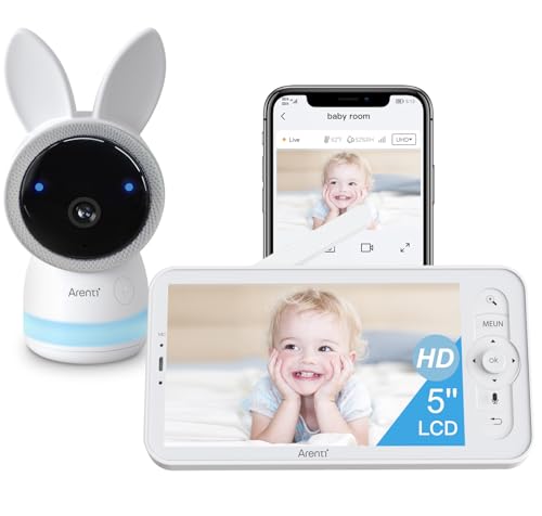 ARENTI 2,5K/4MP Baby Monitor WiFi, 355° Telecamera Bambini con Monitor, 2,4GHz & 5Ghz Baby Monitor Video con Visione Notturna, Rilevamento del Suono, Audio Bidirezionale, Promemoria Allattamento